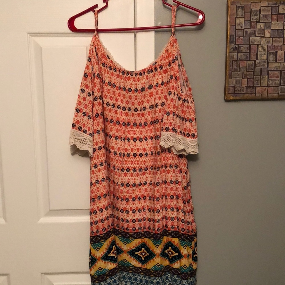 Cold shoulder tribal print dress